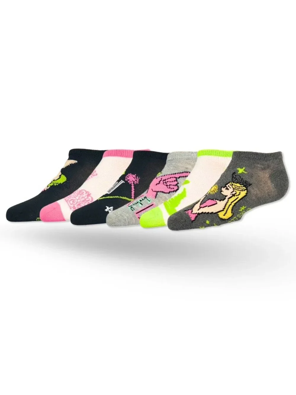 Wicked Girls No Show Socks 6 Pack Elphaba Glinda Size Small 6-10.5 Multicolor